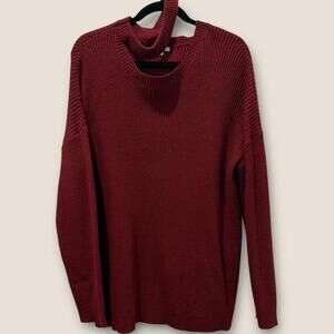 Jodifl Women's Large Burgundy Crew Neck Sweater Tunic Fall Long Sleeve